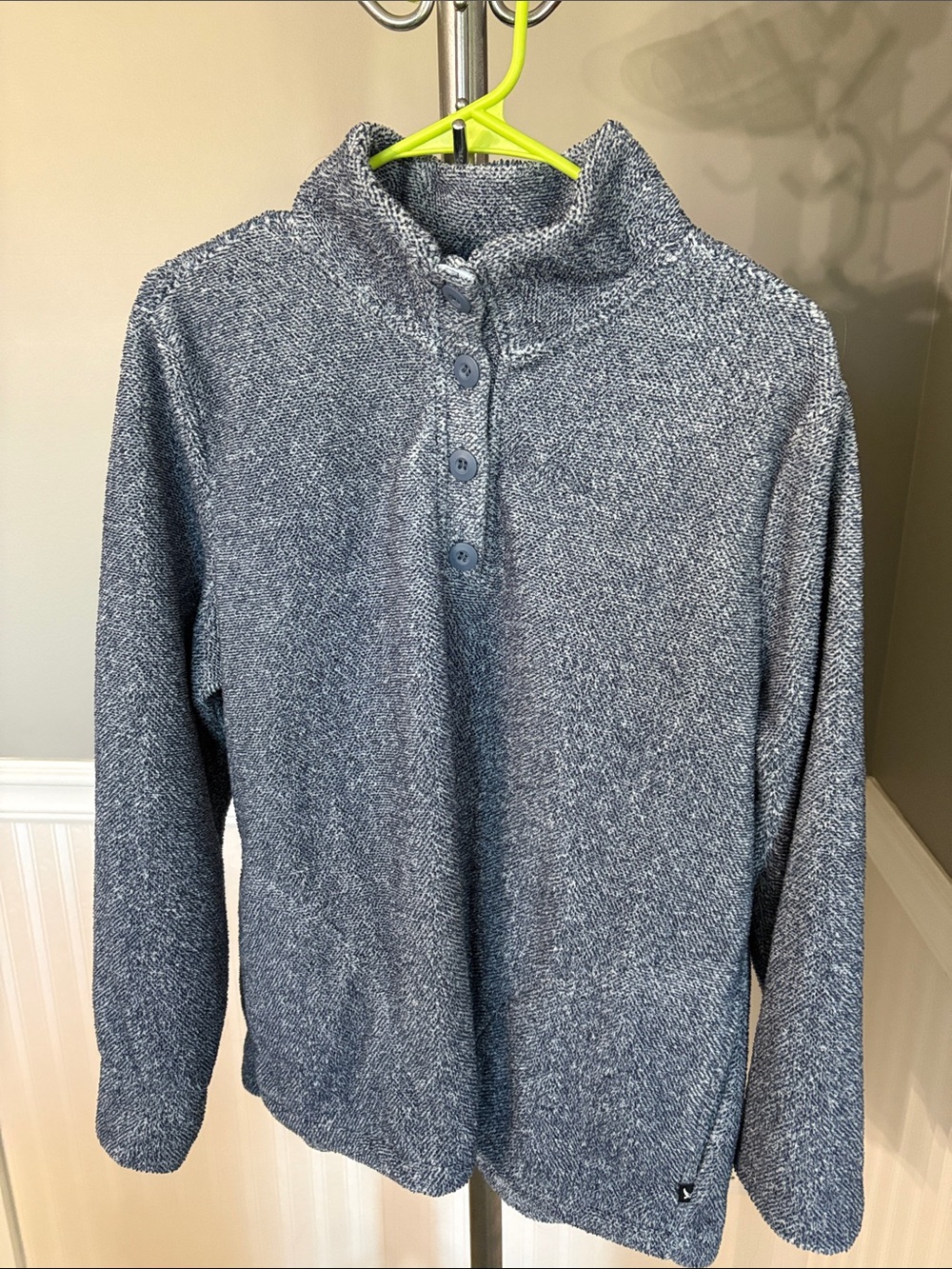 Eddie Bauer Navy Heathered Button-Front Pullover